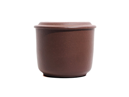 Front view of mini Yixing tea jar made with Old Purple Clay